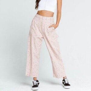 NWOT Obey Organic Cotton Pink Floral Carpenter Denim Cropped Cargo Jeans Size 26